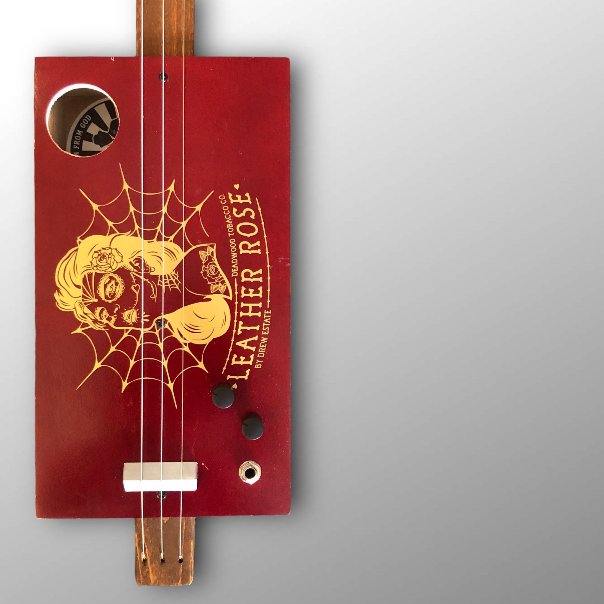 tobacco box guitar Leather Rose 3-String Slide Guitar – Handmade Piezo CBG – Player's Gear